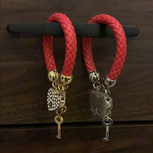 Red Fux Leather Bracelet with heart and a key lock